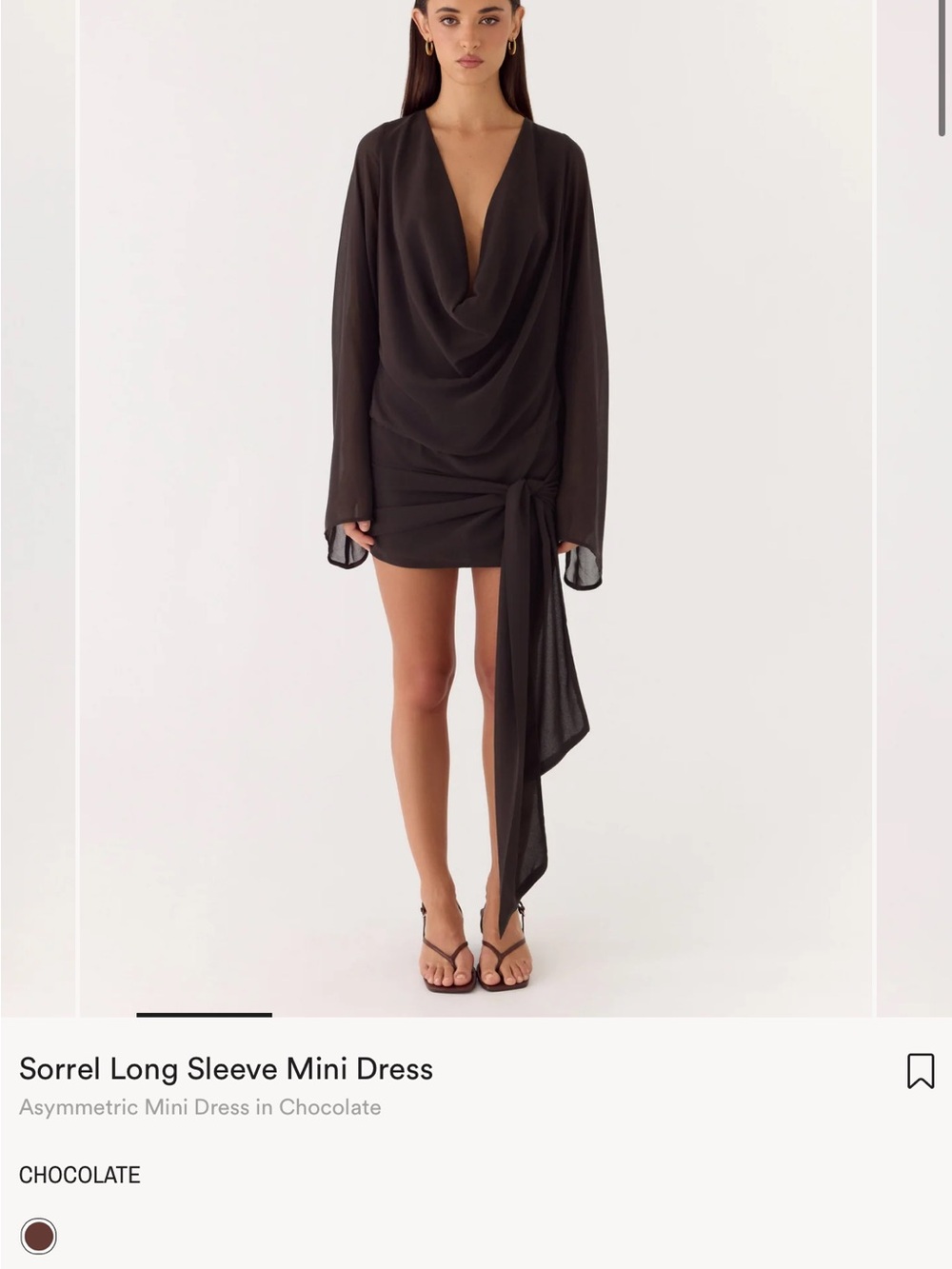 NWT Peppermayo Sorrel Long Sleeve Asymmetric Mini Dress in Chocolate